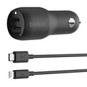 Cargador de auto 37W 1xUSB-A 1xUSB-C BoostCharge con cable Lightning Belkin