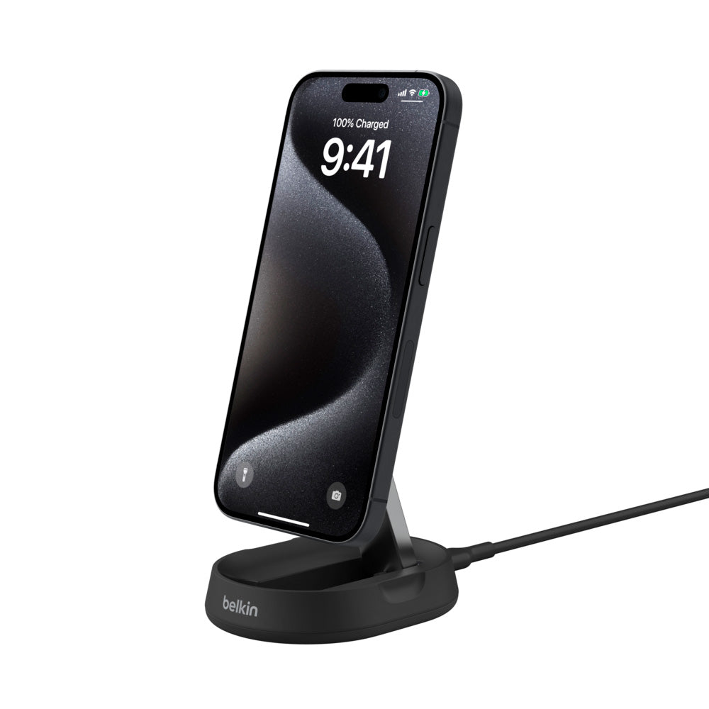 Base de carga 2 en 1 inalámbrica plegable Qi2 15 W Belkin negra