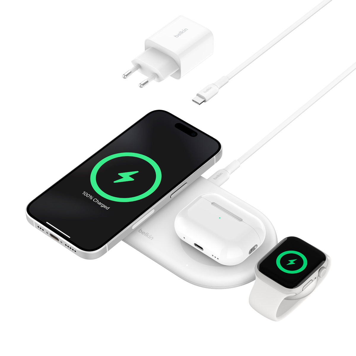 Base de carga 3 en 1 inalambrica plana Qi2 Belkin