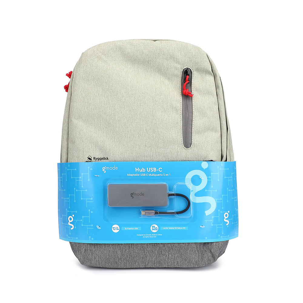 Bundle Mochila Ryggsack para MacBook Air con Hub USB-C de 5 puertos Gmode bicolor