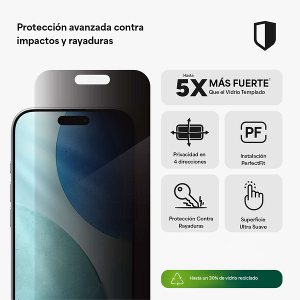 Lámina vidrio InvisibleShield XTR Privacidad iPhone 17